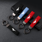 360 Degree Rotating Horseshoe Buckle Car KeyChain Rings Metal Leather For Ford Mustang