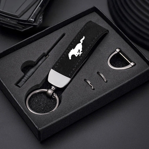 360 Degree Rotating Horseshoe Buckle Car KeyChain Rings Metal Leather For Ford Mustang