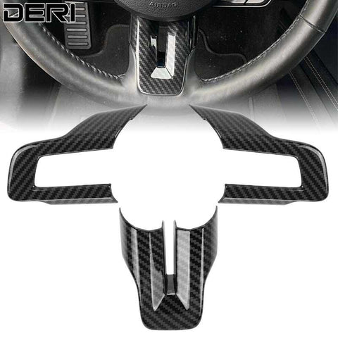 3PCS Carbon Fiber Steering Wheel Cover Trim For Ford Mustang 2015-2019